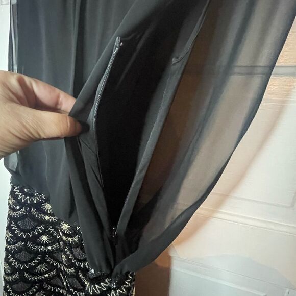 Aidan Mattox Black Stretch Lace Beaded Blouson Dress Size 4 - Picture 13 of 16